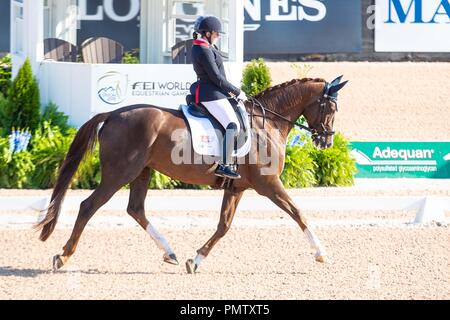 Tryon, Stati Uniti d'America. 19 settembre 2018. Natascia Baker. Monte San Giovanni Diva Dannebrog. GBR. Para Dressage grado 3. Giorno 8. Giochi equestri mondiali. WEG 2018 Tryon. Carolina del Nord. Stati Uniti d'America. 19/09/2018. Credito: Sport In immagini/Alamy Live News Foto Stock