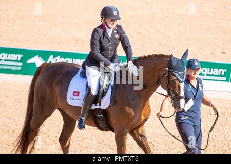 Tryon, Stati Uniti d'America. 19 settembre 2018. Natascia Baker. Monte San Giovanni Diva Dannebrog. GBR. Para Dressage grado 3. Giorno 8. Giochi equestri mondiali. WEG 2018 Tryon. Carolina del Nord. Stati Uniti d'America. 19/09/2018. Credito: Sport In immagini/Alamy Live News Foto Stock