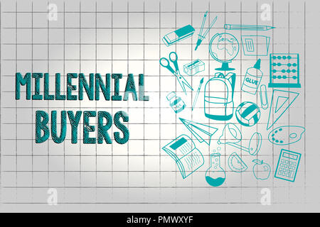 Segno di testo che mostra gli acquirenti millenario. Foto concettuale Tipo di consumatori che sono interessati a prodotti di trend. Foto Stock