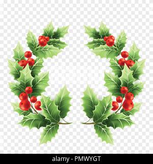 Natale holly wreath illustrazione realistica Illustrazione Vettoriale