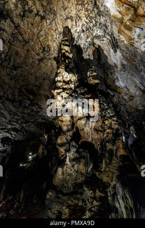 Grotte di Aggtelek, Ungheria, chiamato anche Baradla-Domica caverne con una colonna dripstone, stalagmite Foto Stock