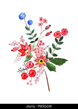 Illustrazione del disegno a matita bouquet di fiori in colori luminosi per vari tipi di isolato Foto Stock