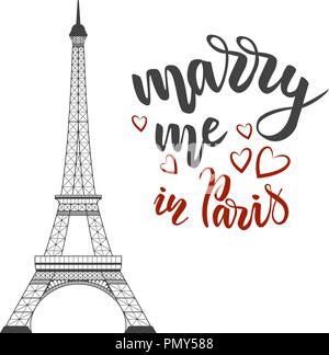 Lettering marry me a Parigi Illustrazione Vettoriale