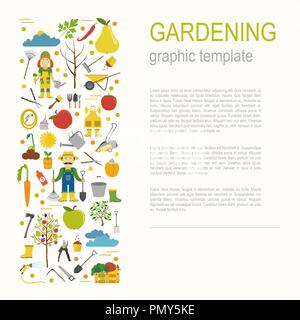 Lavori di giardinaggio, allevamento ed infografico. Modello di grafico. Appartamento di design di stile. Illustrazione Vettoriale Illustrazione Vettoriale