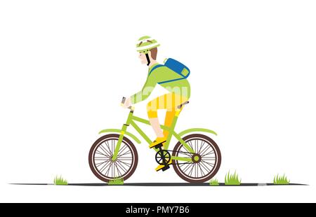 Ciclista uomo in stile appartamento. Uomo su una bicicletta. Illustrazione Vettoriale. Illustrazione Vettoriale