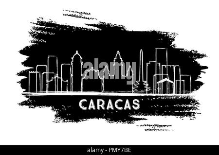 Caracas Venezuela skyline della città Silhouette. Mano Bozzetto. Illustrazione Vettoriale. Viaggi di affari e di turismo con il concetto di architettura moderna. Illustrazione Vettoriale