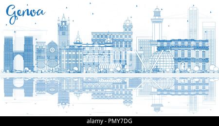 Delineare Genova Italia skyline della città con edifici blu e riflessi. Illustrazione Vettoriale. Viaggi di affari e turismo Concept Illustrazione Vettoriale