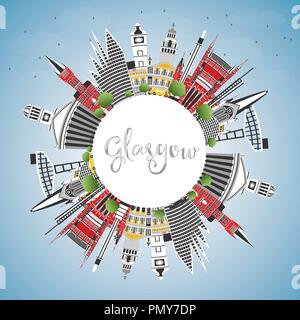 Glasgow Scozia skyline della città con edifici di colore, il blu del cielo e spazio di copia. Illustrazione Vettoriale. Viaggi di affari e turismo Concept Illustrazione Vettoriale