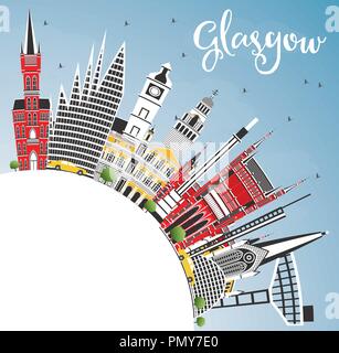 Glasgow Scozia skyline della città con edifici di colore, il blu del cielo e spazio di copia. Illustrazione Vettoriale. Viaggi di affari e turismo Concept Illustrazione Vettoriale