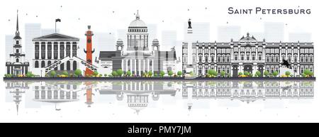 San Pietroburgo Russia Skyline con edifici grigi isolati su sfondo bianco. Illustrazione Vettoriale. Illustrazione Vettoriale