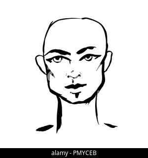 Pennello grunge stile semplice ritratto di calvo uomo. Inchiostro disegno a mano. Moderno vettore illustrazione. Illustrazione Vettoriale