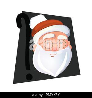 Secret Santa Claus faccia vettore isolato. Santa testa nel cappello e il punto interrogativo per il design. Illustrazione Vettoriale