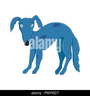 Blue Spotted Dog isolati su sfondo bianco. Cartoon pooch cucciolo. Il whippet cane guarda in collera. Illustrazione Vettoriale