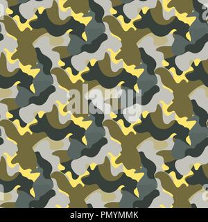 Vector Camouflage verde e grigio colore seamless pattern. Kaki ripetere como sfondo astratto. Illustrazione Vettoriale