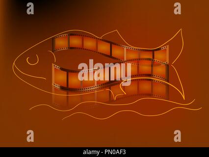 Pesce come striscia di pellicola. La pellicola fotografica su uno sfondo marrone Illustrazione Vettoriale