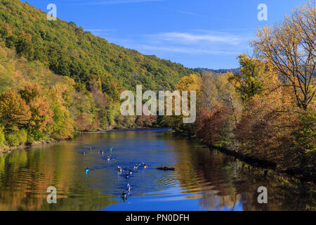 Francia, Correze, valle della Dordogna, tra Argentat e Beaulieu sur Dordogne, Monceaux sur Dordogne, kayakers sul fiume Dordogna in autunno // Franc Foto Stock