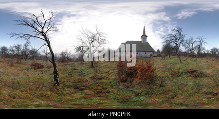 Visualizzazione panoramica a 360 gradi di "Adormirea Maicii Domnului" (ipotesi) chiesa di legno 1646, Culcea, Romania