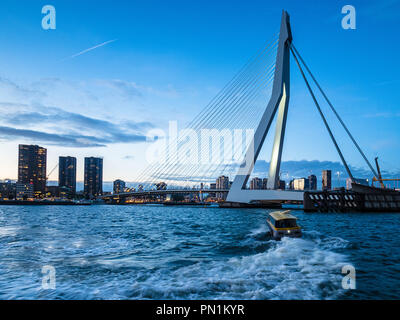 Ponte di Erasmus Rotterdam Erasmusbrug - ponte di Erasmus sul Fiume Maas in Rotterdam fu progettato da Ben van Berkel e completato nel 1996 Foto Stock