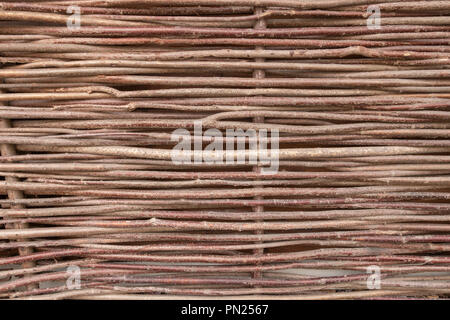 Vecchio listello recinzione fatta di willow aste. Sfondo naturale. Foto Stock
