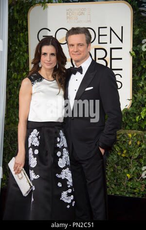 Colin Firth e Livia Giuggioli frequentare la 72Annuale di Golden Globe Awards presso il Beverly Hilton di Beverly Hills, CA domenica 11 gennaio, 2015. Riferimento al file # 32536 379CCR per solo uso editoriale - Tutti i diritti riservati Foto Stock