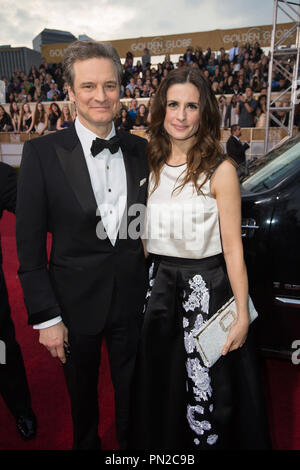 Colin Firth e Livia Giuggioli frequentare la 72Annuale di Golden Globe Awards presso il Beverly Hilton di Beverly Hills, CA domenica 11 gennaio, 2015. Riferimento al file # 32536 467CCR per solo uso editoriale - Tutti i diritti riservati Foto Stock