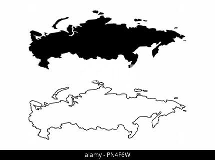 Mappe semplificato della Russia. In bianco e nero dei contorni. Illustrazione Vettoriale