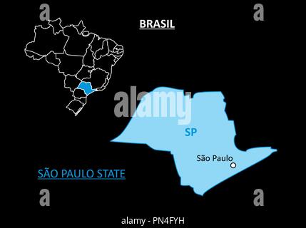 Lo stato di Sao Paulo mappa Illustrazione Vettoriale