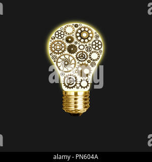 L'innovazione con le idee e i concetti che presenta una luce di denti della lampadina di lavoro isolato di Business Foto Stock