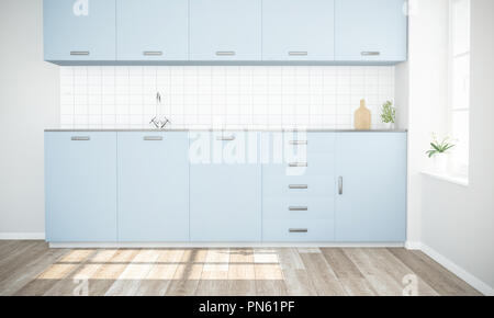 Moderna cucina blu 3D rendering Foto Stock