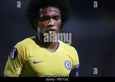 Salonicco, Grecia. Xx Settembre, 2018. Del Chelsea Willian avanti durante un match tra PAOK e Chelsea. Fase a gironi Europa League Soccer match tra PAOK FC e Chelsea FC. Credito: Giannis Papanikos/ZUMA filo/Alamy Live News Foto Stock