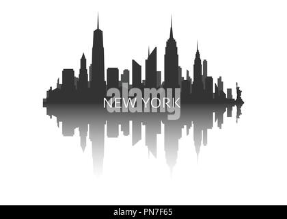 La città di New York skyline silhouette con la riflessione stock illustrazione vettoriale Illustrazione Vettoriale