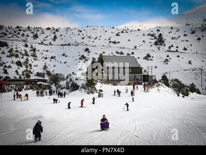 Centro sci di fondo sulla montagna di Mainalo in Arcadia, Peloponneso e Grecia. Foto Stock