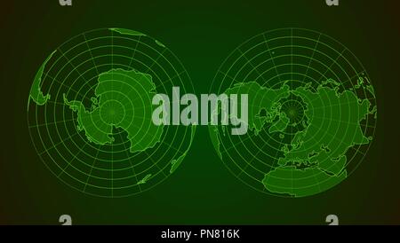 Artico e antartico poli emisferi del globo in militare stile radar Illustrazione Vettoriale