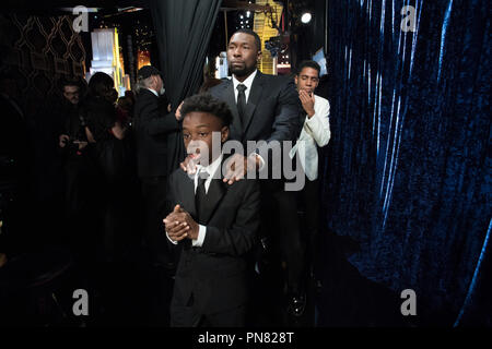 Alex R. Hibbert, Trevante Rodi e Jharrel Jerome backstage durante il live ABC di teletrasmissione dell'ottantanovesimo Oscar® al Dolby® Theatre di Hollywood, CA domenica, 26 febbraio 2017. Riferimento al file # 33242 633THA per solo uso editoriale - Tutti i diritti riservati Foto Stock