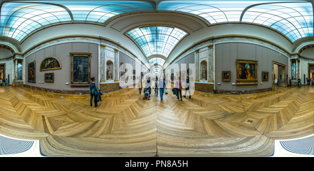 Visualizzazione panoramica a 360 gradi di Il museo del Louvre, Denon, sala 5. Parigi, 2014.