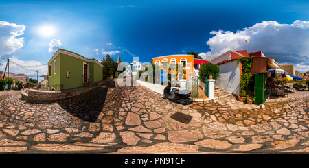 Visualizzazione panoramica a 360 gradi di Per le strade di isola di Chalki, Rodi