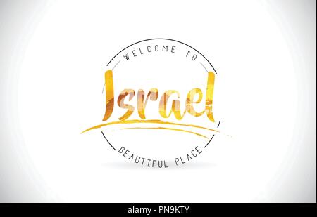 Israele Benvenuto alla parola del testo con font manoscritta e texture dorata Design Illustrazione Vettore. Illustrazione Vettoriale