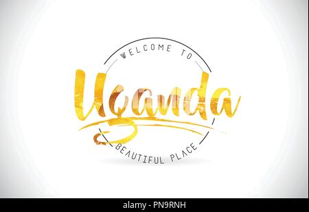 Uganda Benvenuti alla parola del testo con font manoscritta e texture dorata Design Illustrazione Vettore. Illustrazione Vettoriale