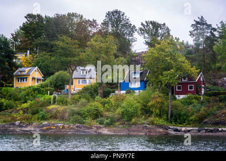 Case residenziali, Bleikøya isola nella parte interna dell'Oslofjord, Oslo, Norvegia Foto Stock