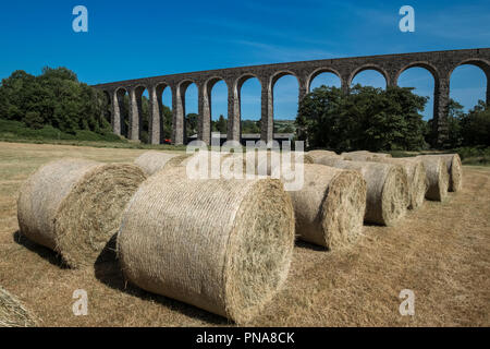 Treno viadotto sulla linea Galles centrale vicino al villaggio di Cynghordy, Llandovery, Carmarthenshire, Wales UK Foto Stock