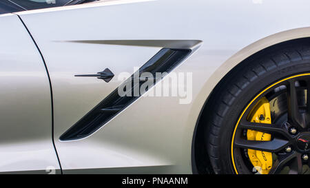 ROYAL OAK, MI/USA - Agosto 16, 2018: Close-up di una Chevrolet Corvette quarto pannello a Woodward crociera da sogno. Foto Stock