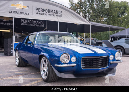 ROYAL OAK, MI/USA - Agosto 16, 2018: UN 1970 Chevrolet Camaro auto presso la Chevrolet area di performance, a Woodward crociera da sogno. Foto Stock