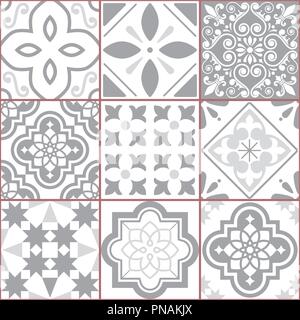 Vettore design piastrelle, Azulejo seamless pattern, astratta e decorazioni floreali ispirati da tradizionali di arte di piastrelle provenienti dalla Spagna e dal Portogallo Illustrazione Vettoriale