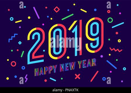 2019, Felice Anno Nuovo. Biglietto di auguri Felice Anno Nuovo 2019 Illustrazione Vettoriale