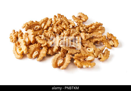Gherigli di noce isolati su sfondo bianco. Foto Stock