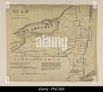 Mappa dello Stato di New York. Data/Periodo: 1829. Mappa campionatore. Medium: ricamo di seta, lana foundation, matita. Tecnica: ricamato in croce, stelo, catena, indietro e quattro facciate delle cuciture su armatura foundation. Altezza: 515 mm (20.27 in); larghezza: 590 mm (23,22 in). Autore: Elizabeth Ann Goldin. Foto Stock