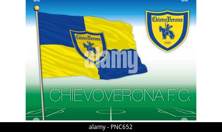 VERONA, Italia, anno 2018 - Serie A del campionato di calcio, 2018 bandiera del Chievo Verona team fc Illustrazione Vettoriale