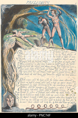 America. Una profezia, la piastra 3, 'Preludium. Data/Periodo: 1793. Stampa. Stampa blu, penna, inchiostro nero e acquerello su carta color panna (stampato a colori di attacco di sfiato in blu con penna e inchiostro nero e acquerello su moderatamente denso, leggermente strutturata, crema carta intessuta). Altezza: 232 mm (9.13 in); larghezza: 165 mm (6,49 in). Author: William Blake. Foto Stock