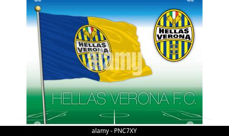 VERONA, Italia, anno 2018 - Serie A del campionato di calcio, 2018 bandiera del Verona team fc Illustrazione Vettoriale