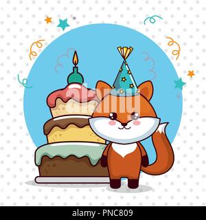 Buon compleanno card con graziosi fox Illustrazione Vettoriale